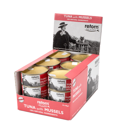 Caja 18 Latas de Retorn latas cat atún con mejillones para gatos en formato de 80g