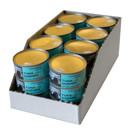 Caja de 24 Latas de Retorn latas cat atún con gambas para gatos en formato de 80g