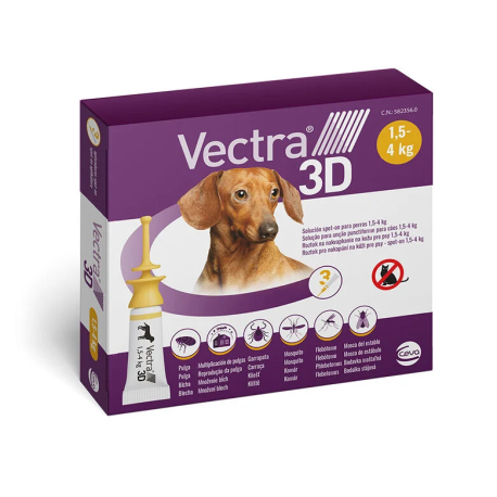 Vectra 3D - 3 Pipetas antiparasitarias para perros 1,5 a 4Kg