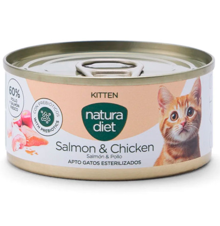 Latas Natura Diet Cat Kitten Paté Adult Salmon & Chicken (Salmón y Pollo) para gatitos
