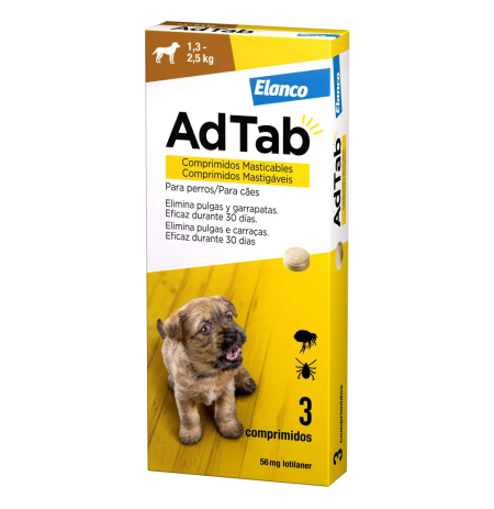 AdTab 3 comprimidos Antiparasitarios masticables para perros de 1,3 - 2,5Kg