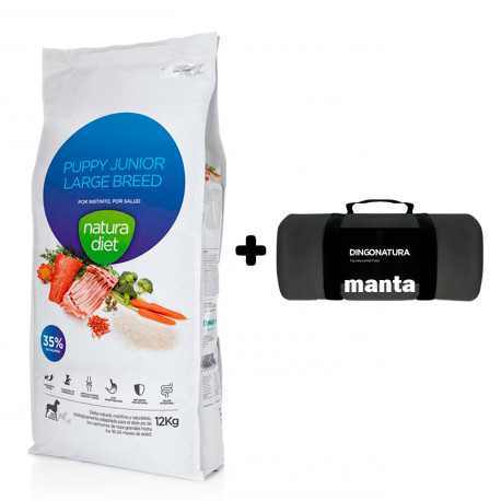 Manta Negra de Regalo con Pienso Natura Diet Puppy & Junior Large Breed para cachorros de raza grande o maxi