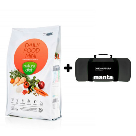 Manta Negra de Regalo con Pienso Natura Diet Daily Food Mini para perros adultos de raza pequeña en saco de 3Kg
