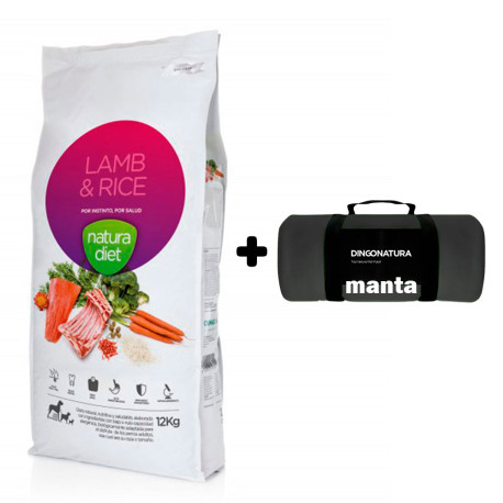Manta Negra de Regalo con Pienso Natura Diet Lamb&Rice para perros adultos de razas medianas y grandes