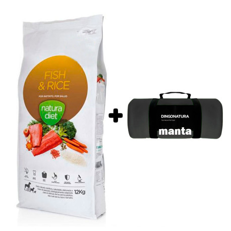 Manta Negra de Regalo con Saco pienso Natura Diet Fish & Rice (Salmón y Arroz) 