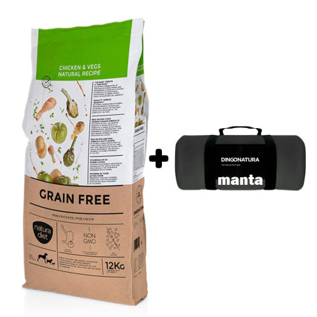 Manta Negra de Regalo con Saco pienso Natura Diet Grain Free Pollo & Verduras sin cereales para perros en formato de 3Kg