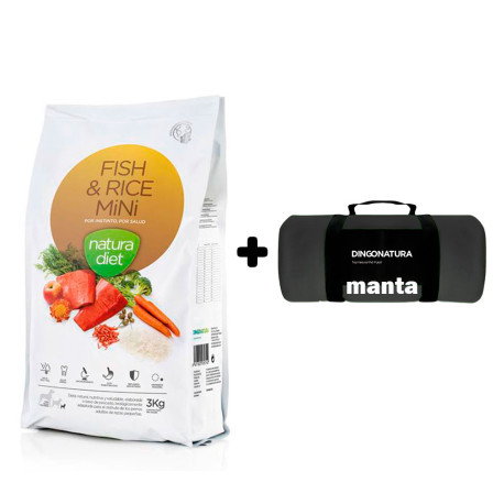 Manta Negra de Regalo con Natura Diet Fish & Rice para perros mini en formato 3Kg
