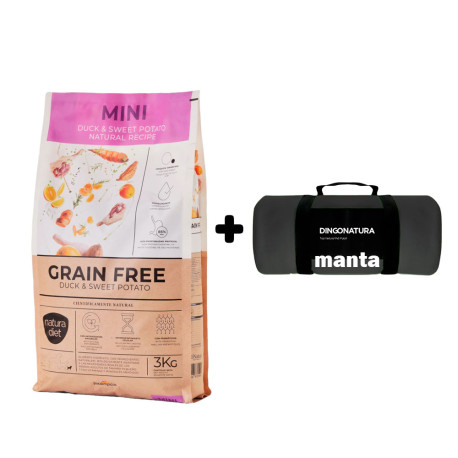 Manta Negra de Regalo con Natura Diet Grain Free MINI Duck & Sweet Potato (Pato y Batatas) para perros pequeños en formato 3Kg