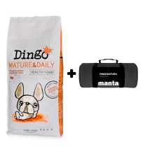 Manta Negra de Regalo con Saco pienso Dingo mature & daily para perros mayores de Dingonatura en formato de 12Kg