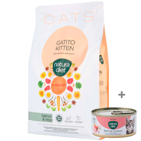 Pienso Natura diet cats Kitten Salmon para gatos bebe con lata de regalo