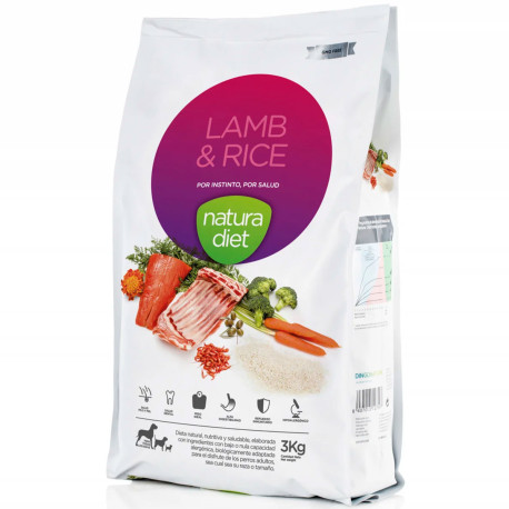 Pienso Natura Diet Lamb&Rice para perros adultos de razas medianas y grandes en saco de 3Kg