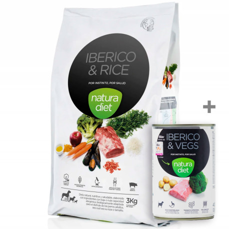 Lata Ibérico de regalo con Natura diet ibérico & rice (cerdo ibérico & arroz) 3Kg