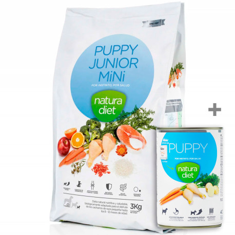 Lata Puppy de regalo con Natura Diet Puppy Junior Mini de 3 Kg