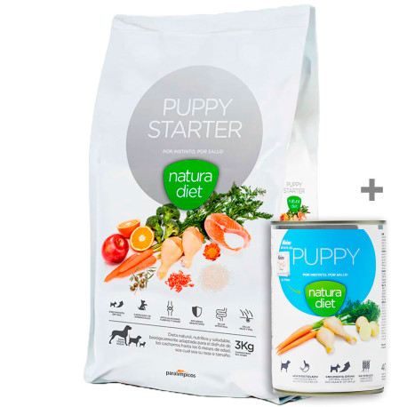  Lata Puppy de regalo con Natura Diet Puppy Starter de 3 Kg