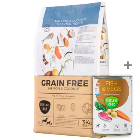 Lata Fish de regalo con Natura Diet Wild Instinct Grain Free Salmon & Coconut 3Kg
