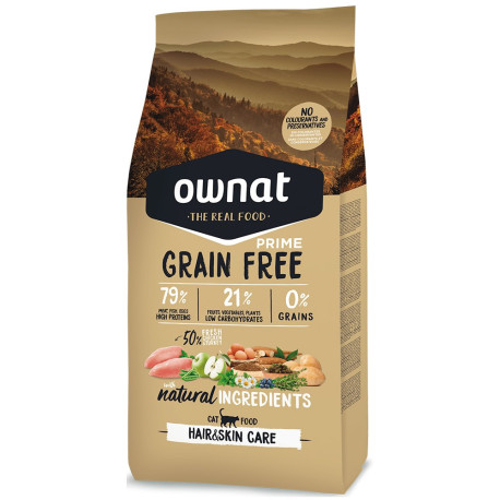 Comida Ownat Cat Prime Grain Free para el cuidado de pelo y piel para gatos 3Kg
