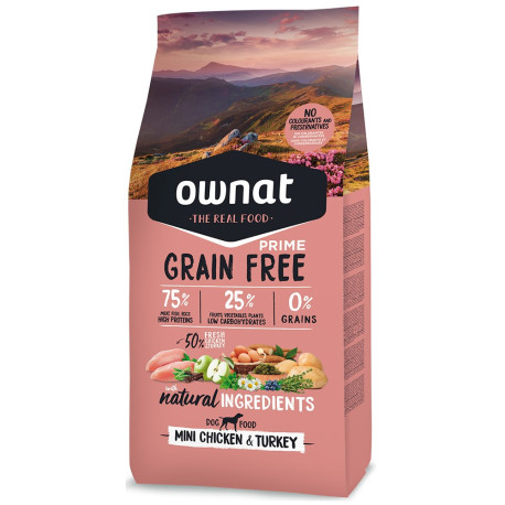 Ingredientes Ownat Prime Grain Free Mini de pollo y pavo para perros minis o de tamaño pequeño