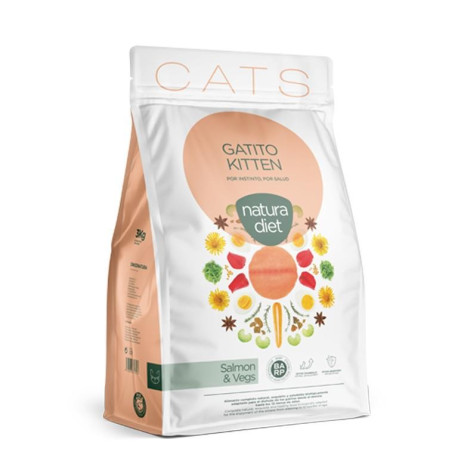 saco grande Natura diet cats Kitten Salmon 3Kg para gatos bebe